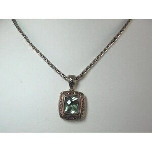 Beautiful Signed Effy Designer Necklace 925 18K Diamond & Green Stone Pendant Ne